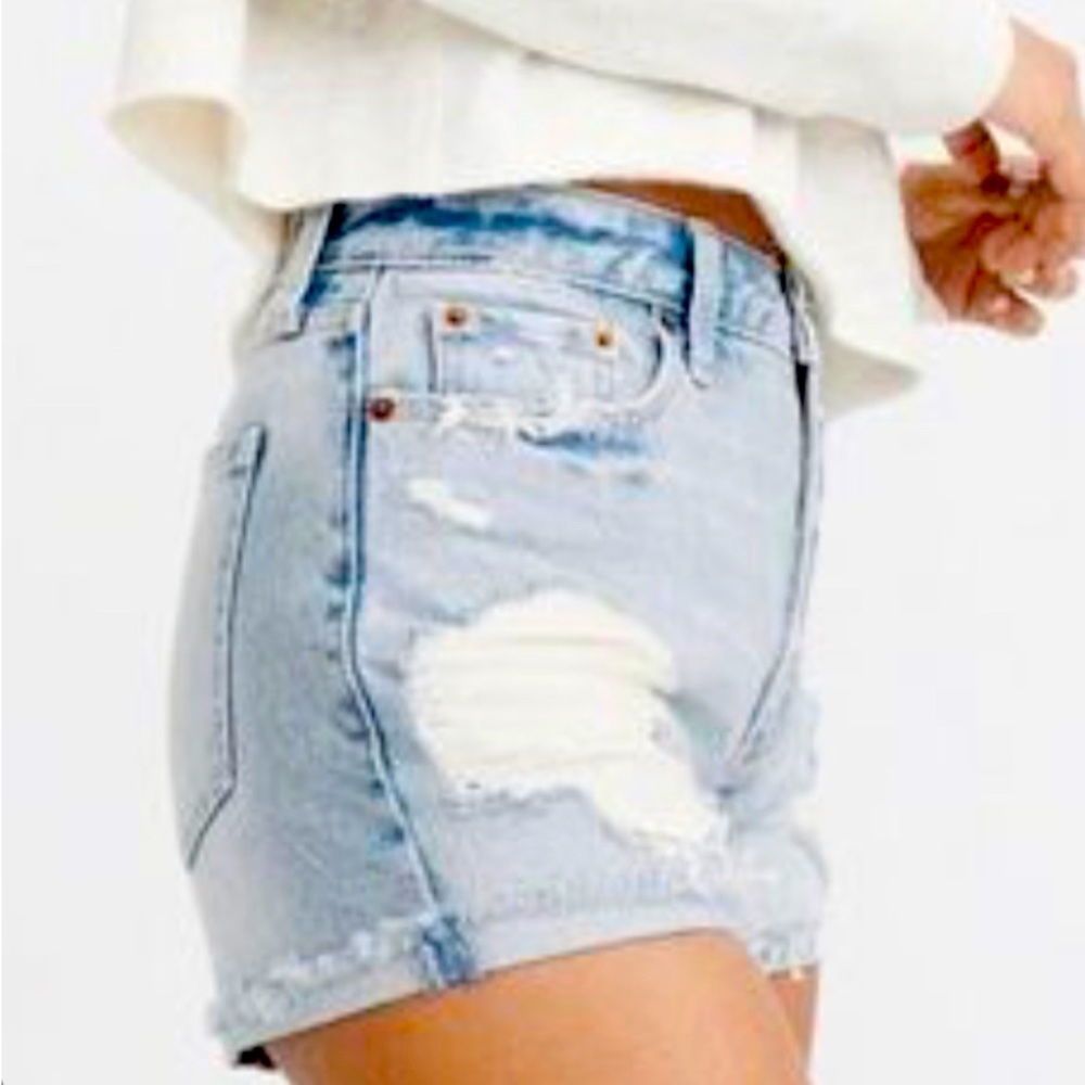 Abercrombie & Fitch high rise jean denim shorts cut off distressed light wash 8 - Picture 2 of 5